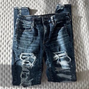 American Eagle Outfitters Men's Ripped Dark Blue Skinny Jeans